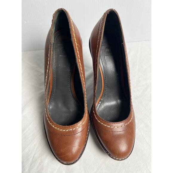 True Religion Women's Size 8.5 Handmade RUST Leather Wedge Heels50 - Picture 2 of 8